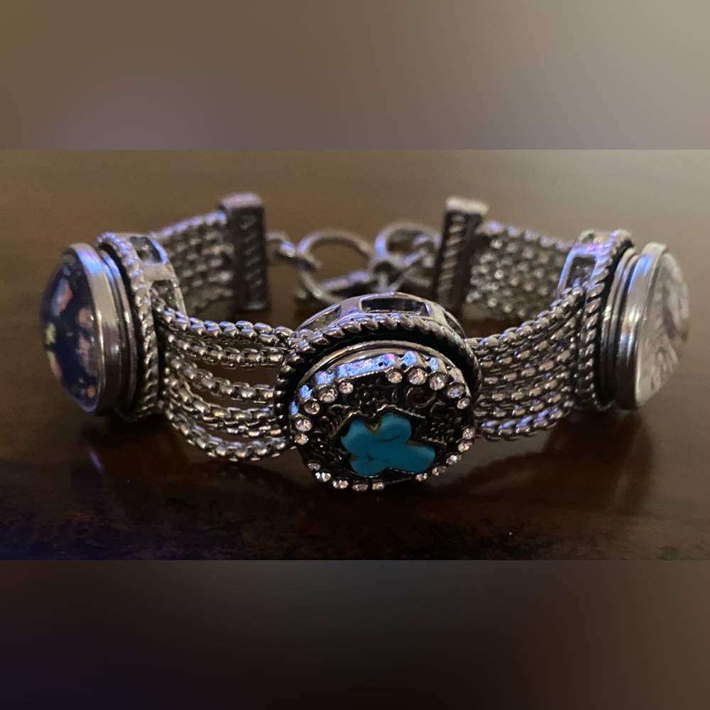 Rare/Unique snaps on button Silver and Blue Women's  religious bracelets